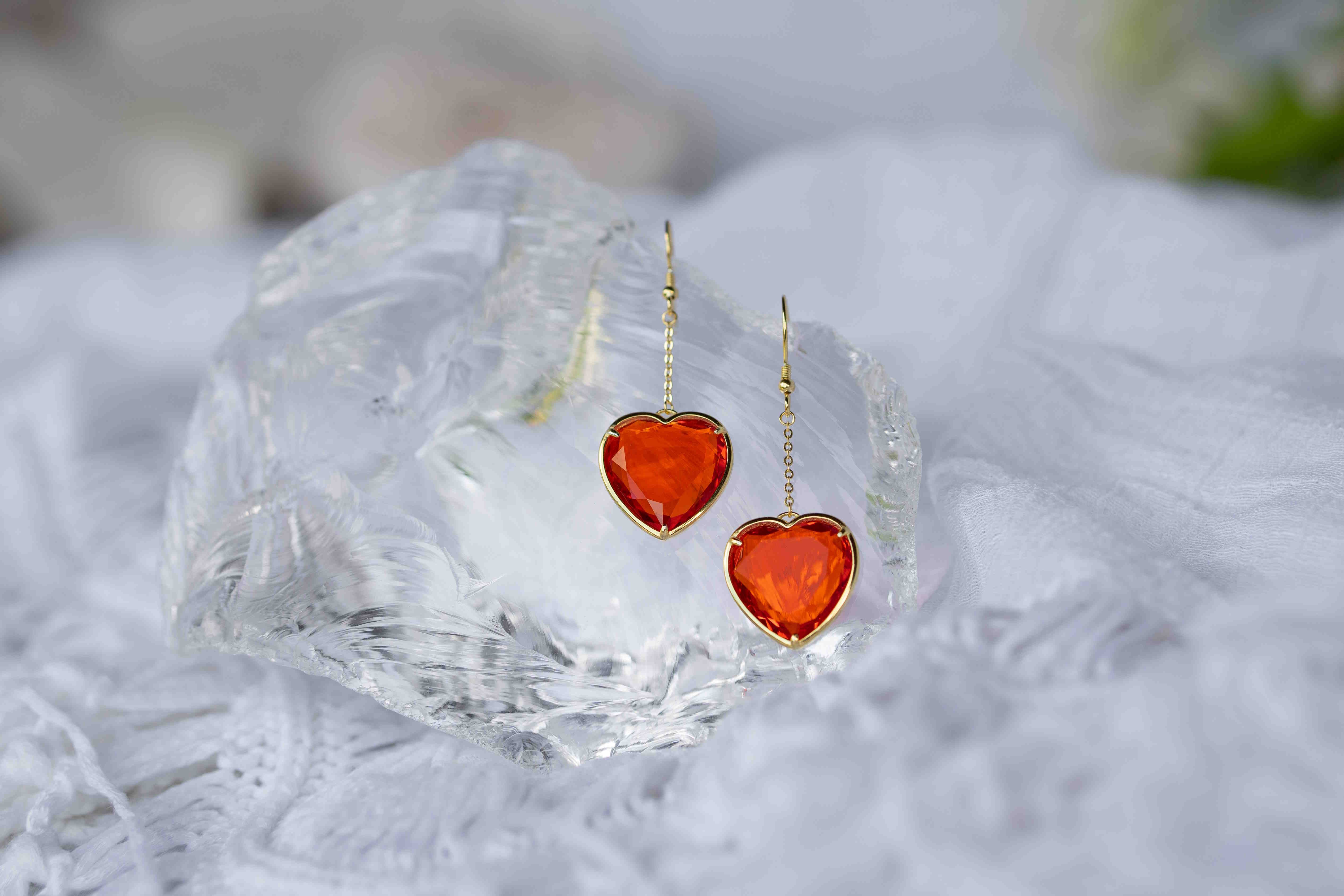 Orange Flame Andara Heart Earrings