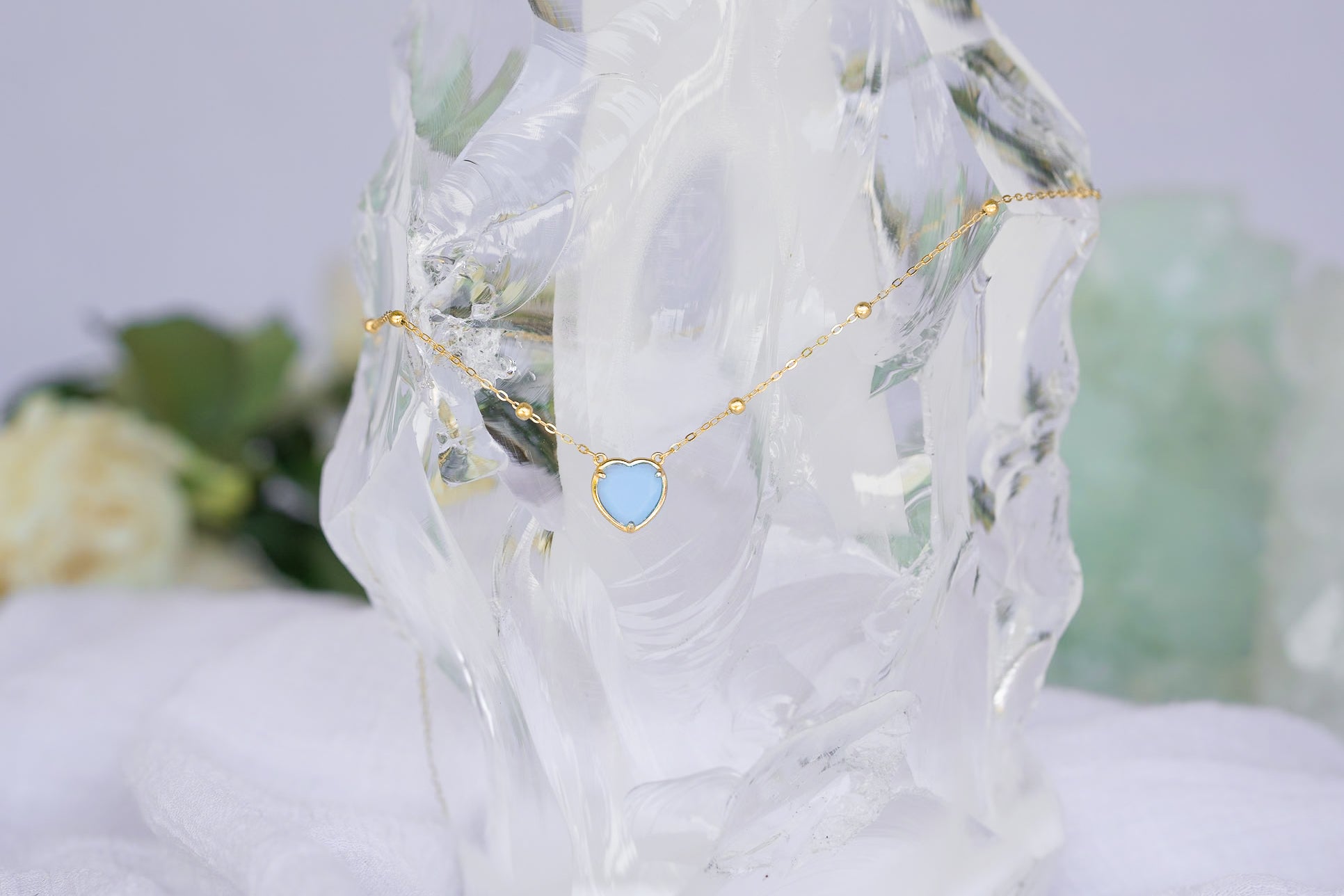 Mystical Opaque Blue Andara Heart Necklace