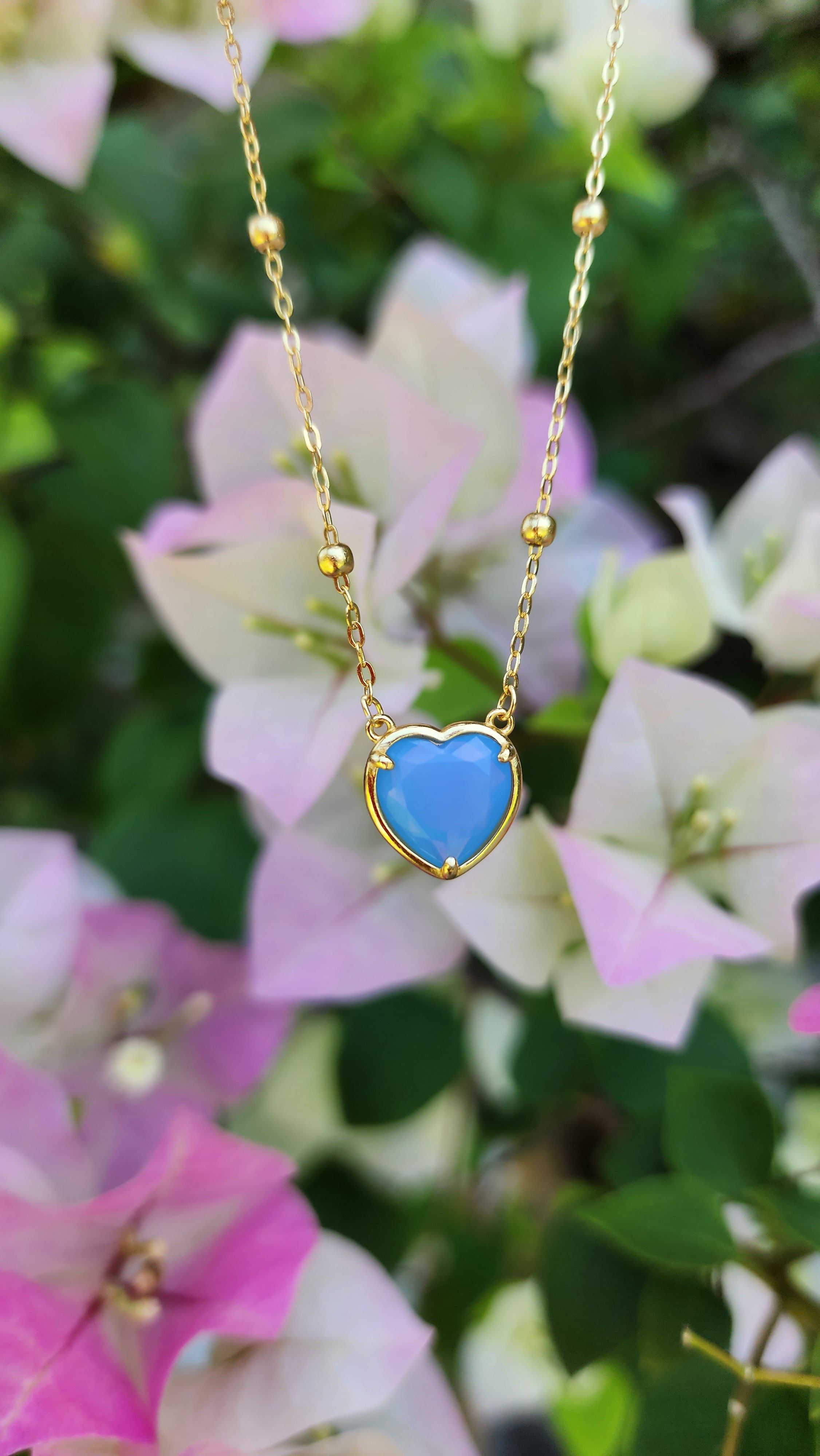 Milky Blue Andara Heart Necklace
